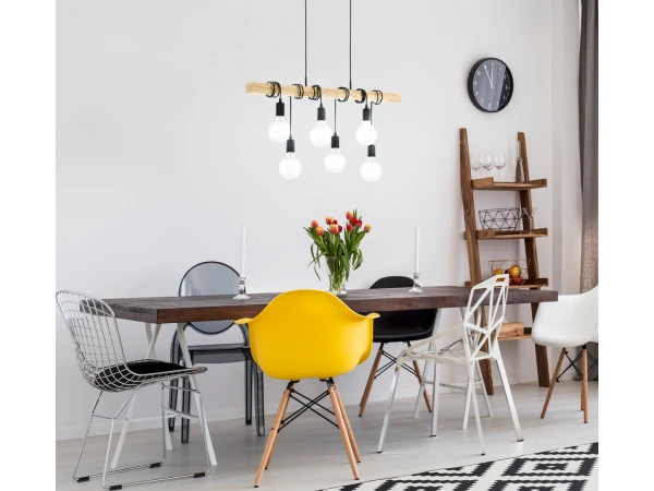 EGLO Hanglamp TOWNSHEND - Hout & Zwart Metaal Hout - Afbeelding 3