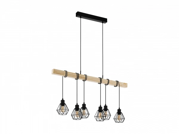 EGLO Hanglamp TOWNSHEND 5 - Zwart/hout Zwart