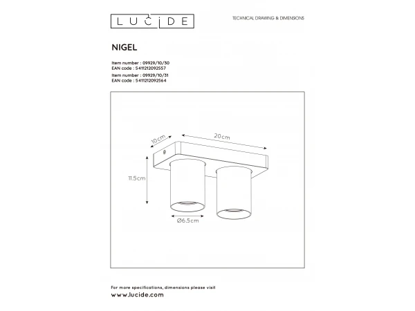Plafondspot NIGEL 2x - Wit Wit - Afbeelding 6
